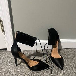 Pointed ankle strap heels